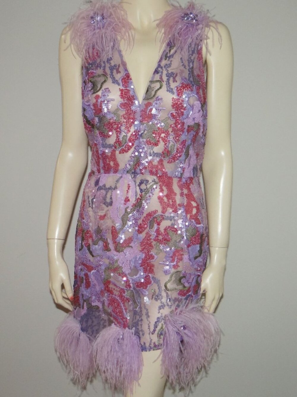 NADINE MERABI ostrich feathers sequined ISLA dress Purple US 10 Large